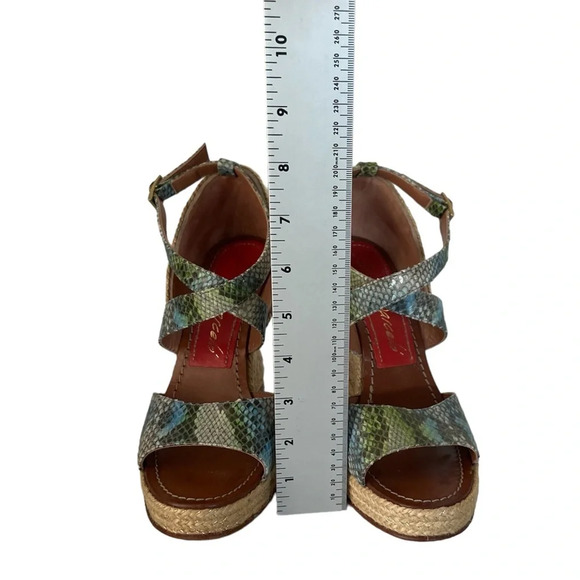 Paloma Barcelo Snakeskin 4” Funky Shape Espadrille‎ Wedge Strap Sandals size 10 - Picture 10 of 16